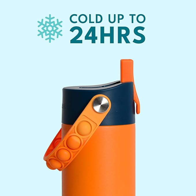 Elemental Insulated Kids Water Bottle, Stainless Steel Water Bottle with Straw Lid & Pop-It Handle, Leak-Proof Water Bottles for School, Boys or Girls, Travelling and Sports, 18oz - Orange Tie Dye