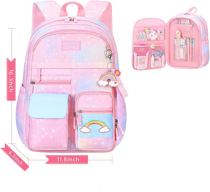 Girls Backpack, Kids Backpack for Girls with Compartments Elementary School Bag,School Backpack for Girls (Pink)