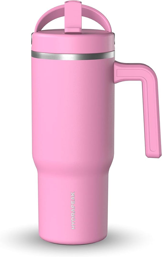 Hydrapeak Kids Voyager 18 oz Tumbler with Handle and Flip-Up Straw Lid | Spill Proof and Leak Resistant | Reusable Stainless Steel Water Bottle | Gift for Kids Boys Girls | Bubblegum