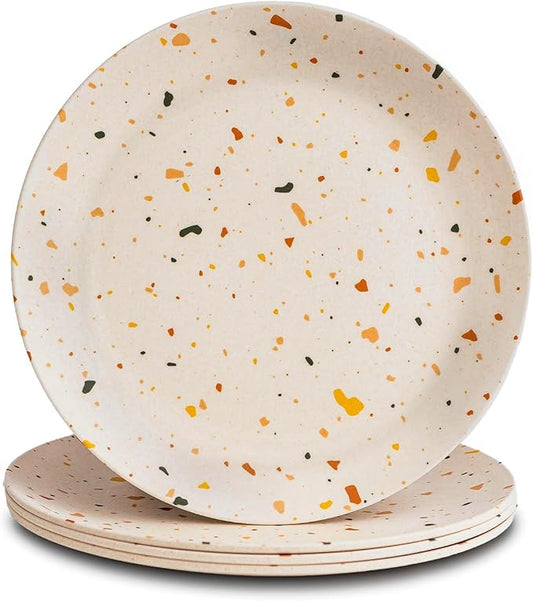 Nook Theory 4 Pack Reusable Bamboo Plates - Non-Toxic Toddler and Kids Plate, Dishwasher Safe, Not Microwavable Dinnerware (Celebration 8")