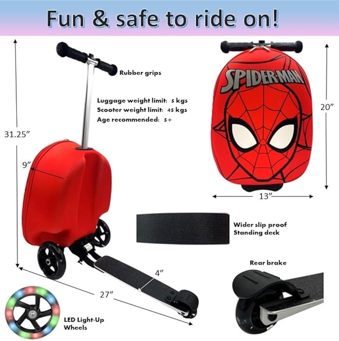 Fast Forward Kid’s Licensed 18" Ride-On Suitcase Scooter - Lightweight Carry-On Foldable Scooter Luggage