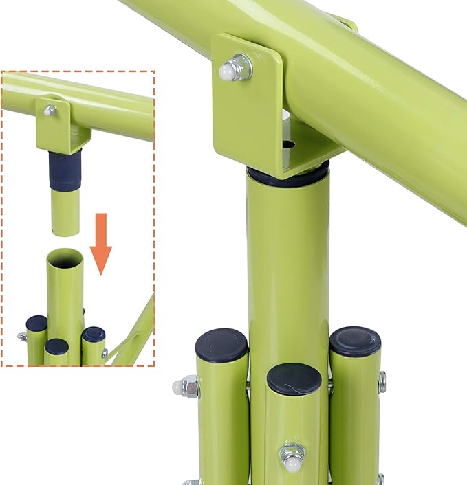 SUPER DEAL Teeter Totter Kids Seesaw, Outdoor Playground Equipment 360 Degrees Rotate All Steel Extendable Tubes for Toddlers Children Backyard, Green and Orange, 2 Seat