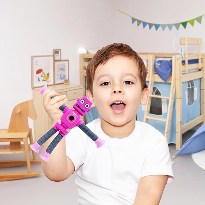 8 PCS Suction Cup Robot Toy,Shape Changing Telescopic Pop Tubes Autism Sensory Toy Kids Girls Boys Toddlers Adult,Funny Robot Action Figure Bendable Fidget Toy Gift Birthday Party Favors Christmas