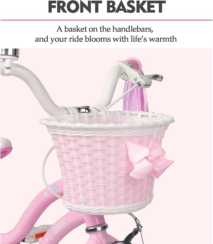 Glerc Petal Girls Bike, 12-18 Inch Kids Bike for Ages 2-9 Years Old Children, Princess Style Kids Bicycle with Training Wheels & Basket & Streamers, Multiple Colors