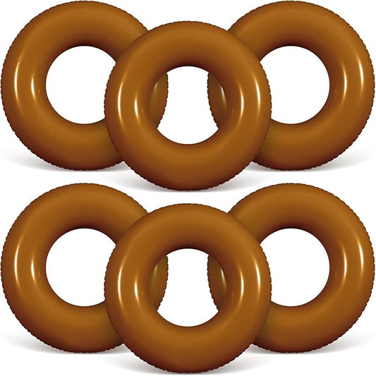 6 Pcs Inflatable Pool Floats 24 Inches Swim Tube Bulk Swimming Ring Pool Floaties for Beach Party Decorations Women and Men River Lake Summer Vacation Holiday(Light Brown)