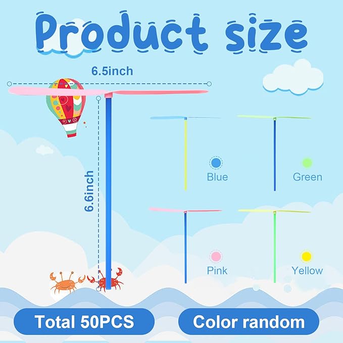 100 Pcs Flying Helicopter Toys Set, 50 Propeller+ 50 Rod,Hand Helicopter, Party Favors Outdoor Toy for Kids Ages 4-8, Gift Summer Outside Yard Activities Birthday Gifts 3 5 6 Year Old Girl Boys