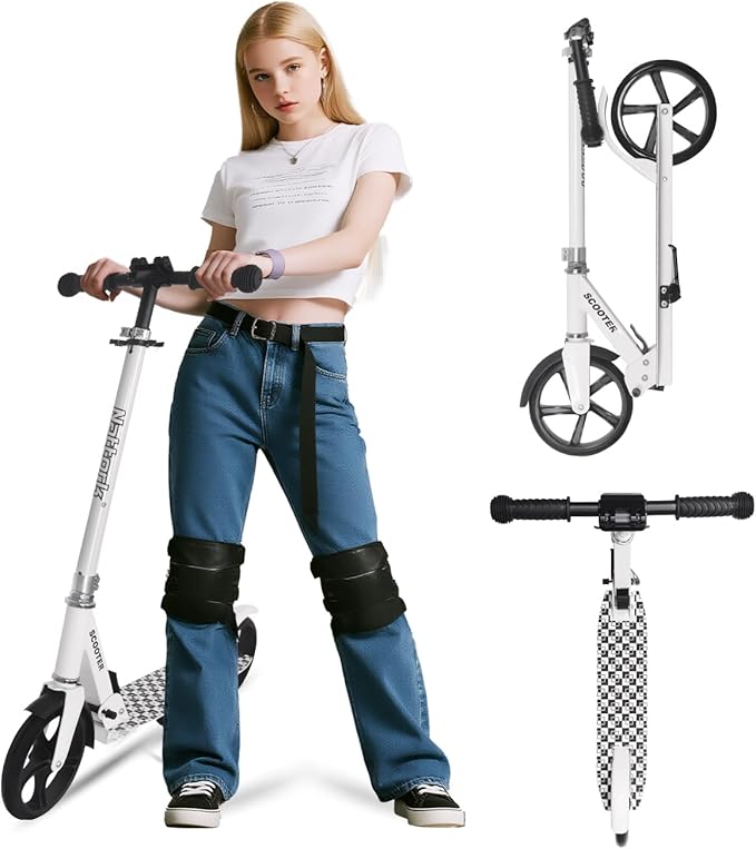 Nattork Scooter for Kids Age 6+, Teens and Adults- Adjustable Height Folding Kick Scooter with Large Sturdy Wheels for a Smooth Ride, Lightweight, Anti-Shock Suspension for Boys and Girls