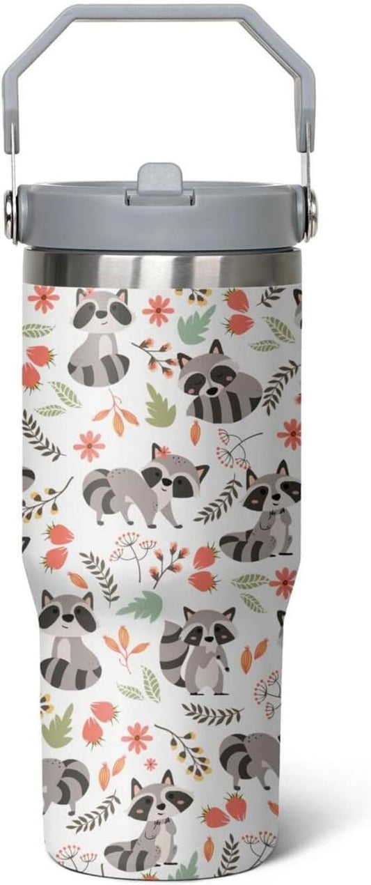 30 oz Racoon Tumbler with lid and Straw,Racoon CoffeeTravel Mug Cup Water Botter, Racoon Gifts for Racoon Lovers,Racoon Stuff Decor Accessories