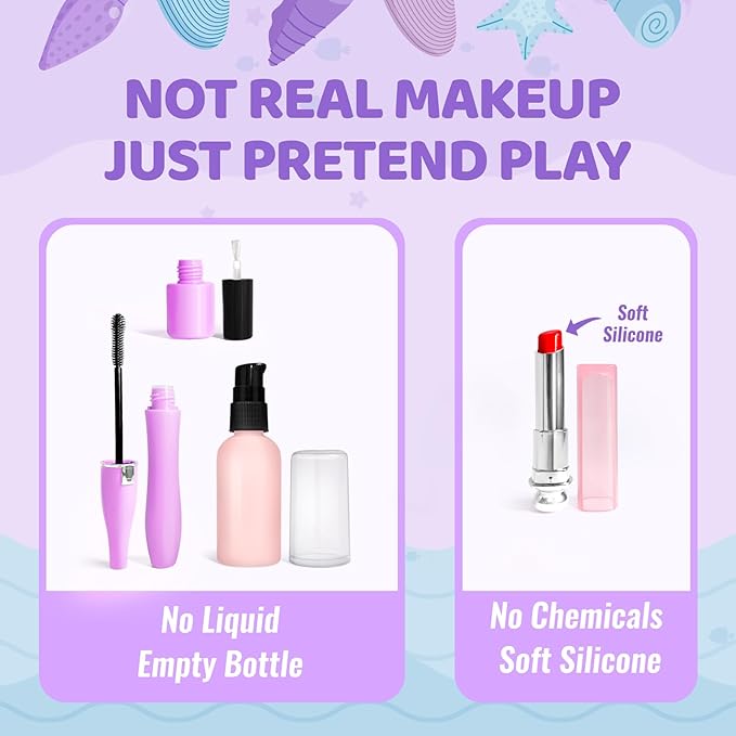 INNOCHEER Pretend Makeup for Toddlers Toys, Fake Makeup Mermaid Toys for Girls Purse, Toddler Makeup Kit Pretend Play Makeup Toys, Toy Mermaid Makeup for Kids, Gifts Toys for 3 4 5 6 7+ Year Old Girls