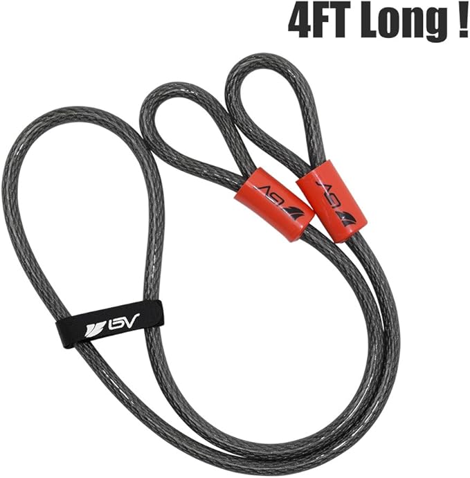 BV Heavy-Duty 4FT Security Cable Lock with Loops - 10mm (3/8 Inch) Cut-Resistant Braided Steel Cable - Versatile & Weatherproof - Security Chain for Padlock, Chain Lock, Wire Lock