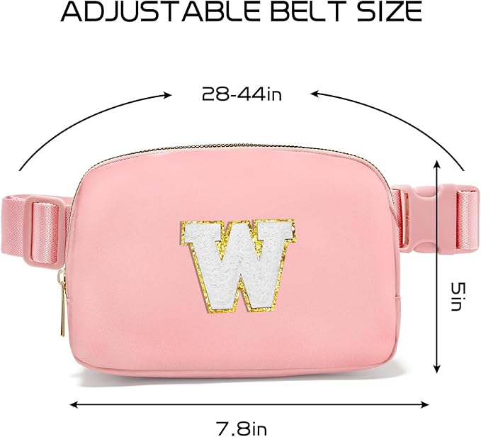 Gitus Birthday Gifts for 8 9 10 11 12 13 Year Old Girls Personalized Fanny Pack Crossbody Bags with Initial Letter Patch Belt Bag for Teen Girls Cute Trendy Stuff Travel Essentials (LightPink-W)
