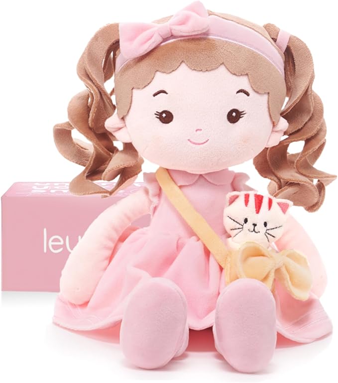 LeyaDoll Soft Baby Doll Toys (16''), My First Baby Rag Doll for 1 Year-Old Girl Birthday Gift, Christmas Plush Toys Gift for Toddler Kids Infants-Daydream-Mia-and-Her-Pet-Cat