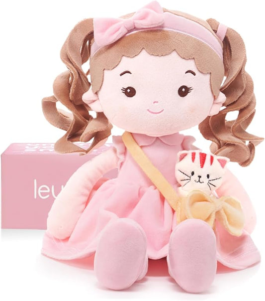 LeyaDoll Soft Baby Doll Toys (16''), My First Baby Rag Doll for 1 Year-Old Girl Birthday Gift, Christmas Plush Toys Gift for Toddler Kids Infants-Daydream-Mia-and-Her-Pet-Cat