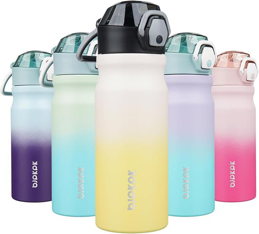 BJPKPK Insulated Water Bottle 18oz Stainless Steel Water Bottles with Straw and Carry Handle Double Wall Metal Thermal Flask,Lemon