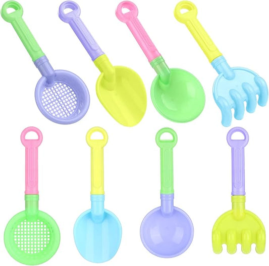 Skylety 8 Pieces Kids Beach Sand Shovels Colorful Plastic Rake Sand Sifter Toy Shovel for Teens Garden Summer Beach Toys(Cute Style)