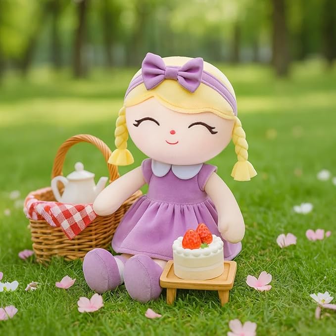 Soft Baby Doll Toys (16'') Baby Rag Doll for Girls Birthday Gift Christmas Plush Toys Gift for Toddler Kids (Purple)