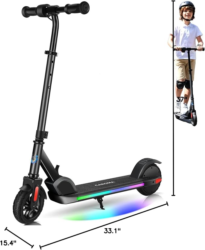 Caroma Electric Scooter for Kids Ages 6-14, 150W/180W Motor,10 MPH Max Speed & 7 Miles,Adjustable Height & Speed,Colorful Lights,LED Display,Foldable Kids Electric Scooter 132 Lbs Max Load