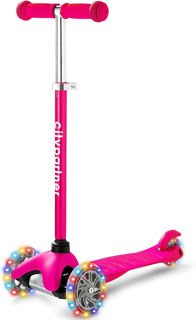 Kids Scooter, Children and Toddler 3 Wheel Kick Scooter for Boys & Girls Ages 2-5, LED Lighted Wheels and 3 Adjustable Height Handlebars, Lean-to-Steer