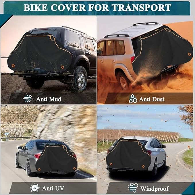 Outdoor Waterproof Bike Covers Transport Rack Storage Bicycle Cover,Rain Dust Resistant Wind Proof Lock Hole UV Coated,83L x 47W x 43H Inch (Black)