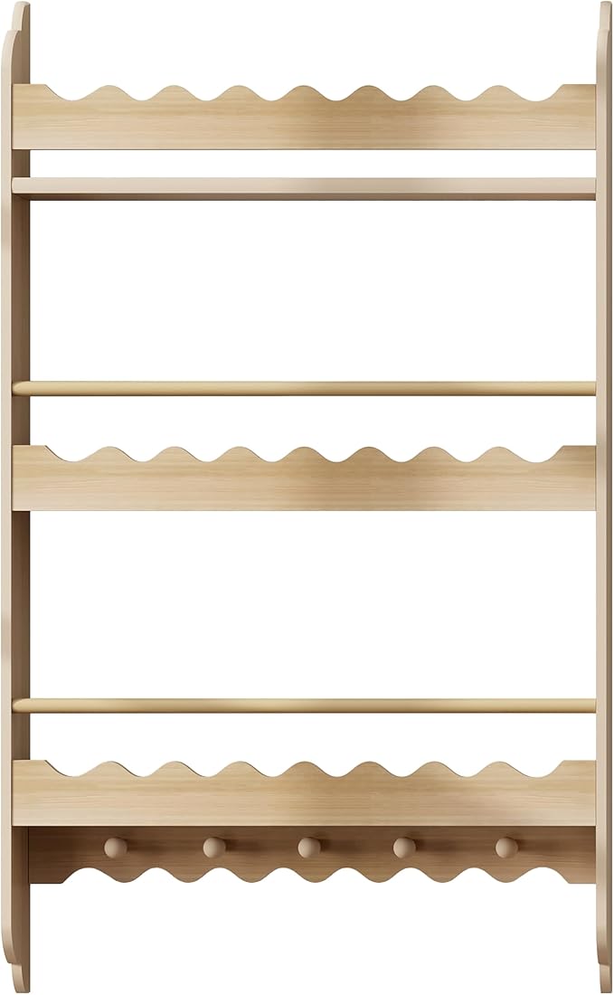 Treocho Kids Bookshelf, 3-Tier Wall Mounted Book Shelf, Kids Bookshelf and Toy Storage for Living Room, Bedroom and Nursery, Natural