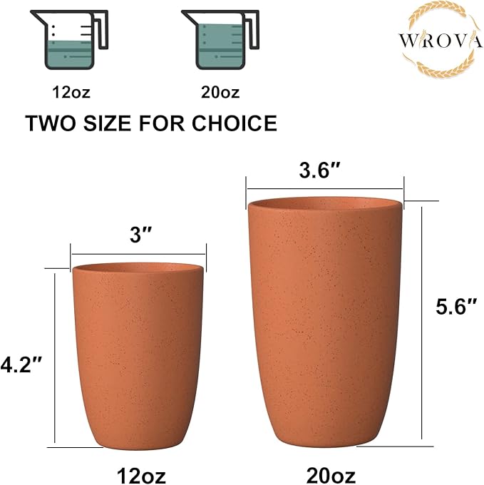 Wheat Straw Cups 6 PCS Good Alternative to Plastic Reusable Cups 12 oz Unbreakable Drinking Cup Reusable Dishwasher Safe Water Plastic Glasses Orange