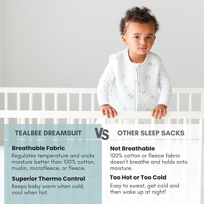 Tealbee Dreamsuit Toddler Sleep Sack with Feet – Walker Sleep Bag with Legs, Rayon made from Bamboo, Summer 0.8 TOG, 2-Way Zipper, 12m-2T - Croissant