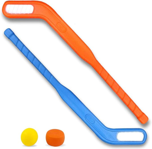 Kids Floor Hockey Stick Set - 29" Youth Indoor Outdoor Toys Sports Starter Set with Plastic Puck and Ball for Toddlers, Children Ages 3-7 (2 Pack)