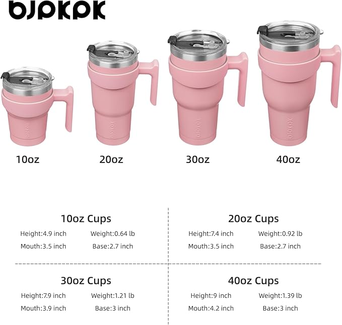 BJPKPK Tumbler With Handle 20 oz Stainless Steel Double Wall Insulated Tumbler Cups With Lid And Straw,Light Pink