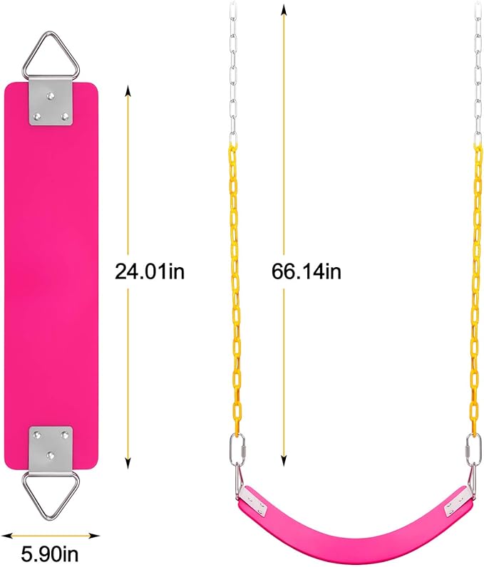 2 Pack Swing Sets, AGPTEK Swing Seat with 66 Inch Anti-Rust Chains Thermoplastic Coated, Support 250lb, Seat Cushion Accessories Replacement with Snap Hooks for Outdoors, Playground (Pink)