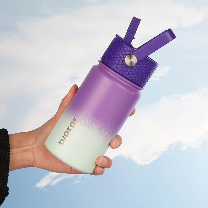 BJPKPK Insulated Water Bottle with Straw Lid, 15 oz Stainless Steel Metal Water Bottles, Reusable Leak Proof BPA Free Thermo, Flask, Cups - Lavender