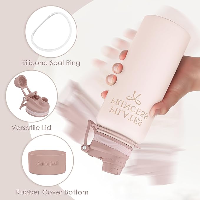 SANDJEST Pilate Stainless Steel Water Bottle with Strap 32oz, Insulated Bottles with Straw and Spout Lid for Gym Sports Travel Outdoor, Gifts for Women Girls Birthday Christmas