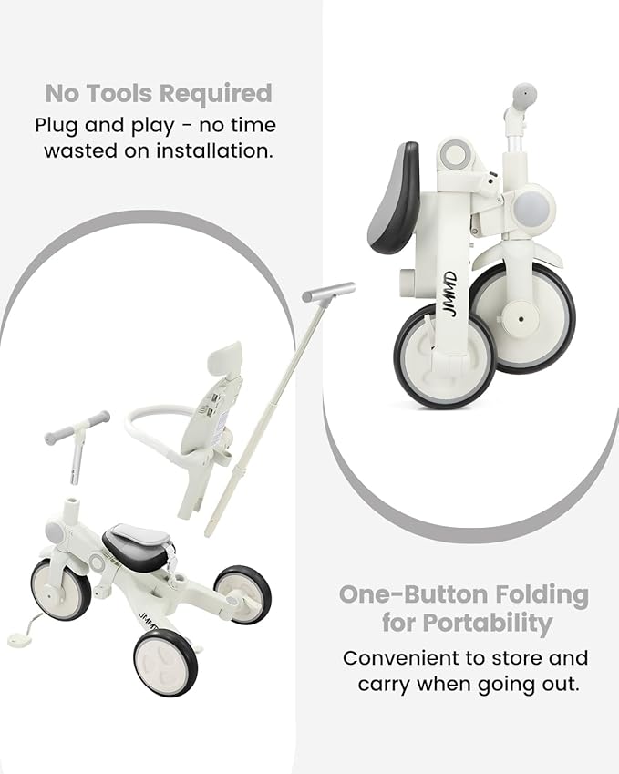 JMMD Baby Tricycle, 7-in-1 Multifunctional Kids Trike with Adjustable Parent Handle, Safety Harness & Wheel Brakes, Removable Canopy, Stroll Trike for Boys & Girls Ages 18 Months-5 Years, Gray