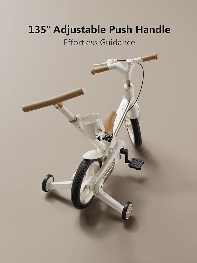 lecoco Upgraded Toddler Bike with Push Handle 6 in 1 for Kids, Balance Bicycle Toys with Training Wheels, Brackes, Cup Holder, Pedal, Kickstand Birthday Gift for Boys and Girls