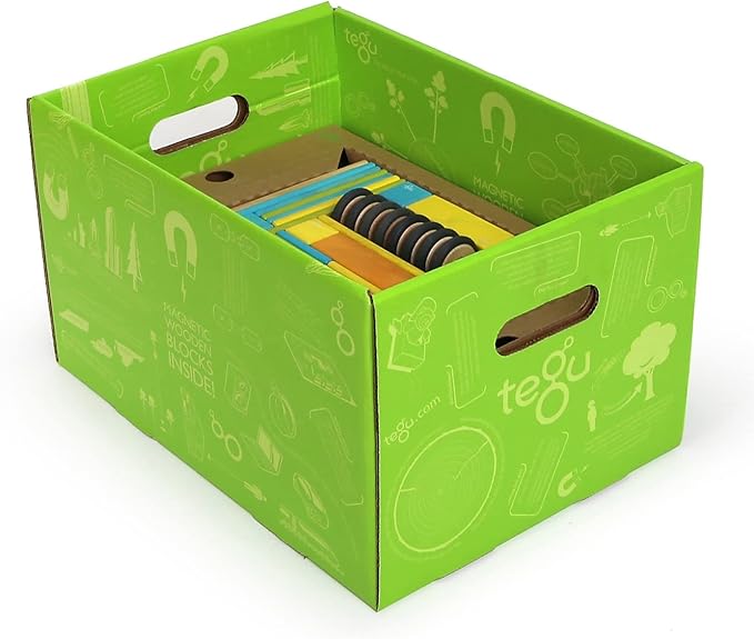 90 Piece Tegu Classroom Magnetic Wooden Block Set, Tints, 1-99 years old