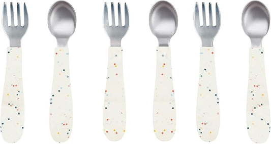 WeeSprout Toddler Utensils, 3 Forks & 3 Spoons, 18/8 Stainless Steel & Food Grade Silicone, Thick Easy-Grip Handles, Perfect Length For New Self Feeders, Gentle On Gums & Teeth, Dishwasher Safe