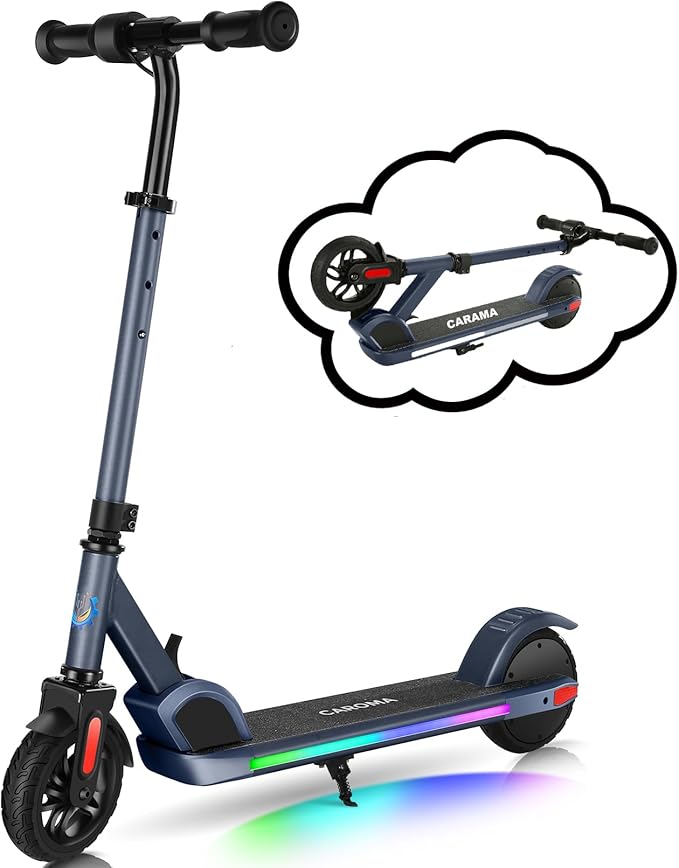 Caroma Electric Scooter for Kids Ages 6-14, 150W/180W Motor,10 MPH Max Speed & 7 Miles,Adjustable Height & Speed,Colorful Lights,LED Display,Foldable Kids Electric Scooter 132 Lbs Max Load