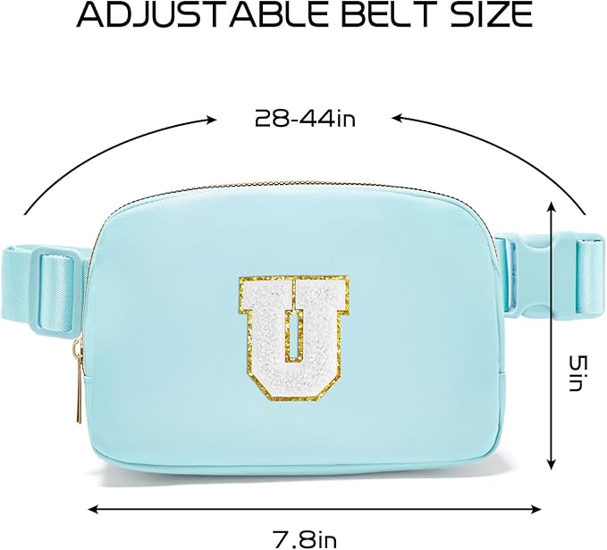 Gitus Birthday Gifts for 8 9 10 11 12 13 Year Old Girls Personalized Fanny Pack Crossbody Bags with Initial Letter Patch Belt Bag for Teen Girls Cute Trendy Stuff Travel Essentials (Icingblue-U)