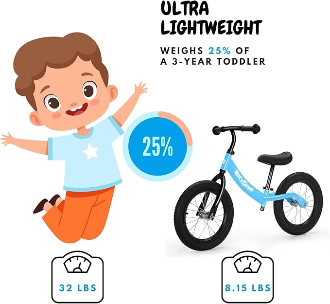 14 Inch Balance Bike for Kids 3-6 Year Old, Bike with No Pedals, Air Rubber Tires, Adjustable Height, Foot Rest, Pedalless Bicycle Boys, Girls (Black)