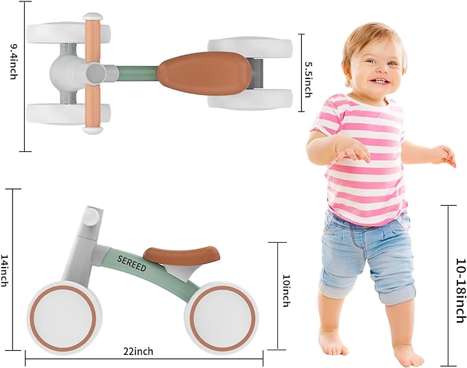 SEREED Baby Balance Bike for 1 Year Old Boys Girls 12-24 Month Toddler Balance Bike, 4 Wheels Toddler First Bike, First Birthday Gifts