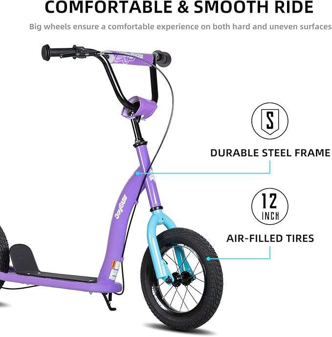 JOYSTAR Kick Scooter for Kids 5+ Teens & Youth, Lightweight Kids Scooter with Adjustable Handlebar, 2 Wheel Scooter for Boys & Girls, 12" Inflatable Wheels Rear Drum Brakes