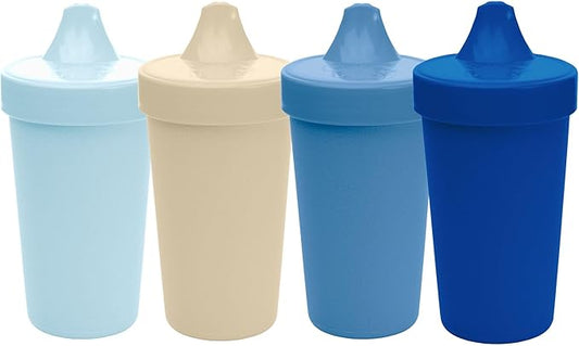 Re-Play Spill-Proof Sippy Cups - Reusable 10 Oz Set of 4, Dishwasher & Microwave Safe, Made in USA, Cool Blues