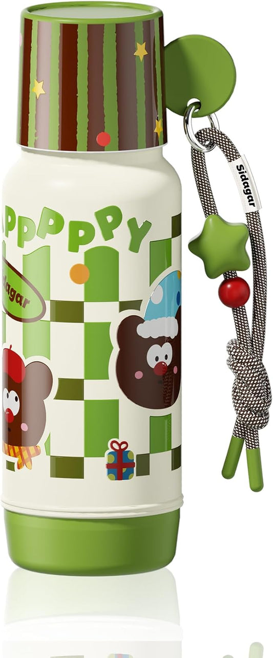 20 oz Cute Tumbler witn Lid and Straw, Insulated Stainless Steel Kids Water Bottle with Strap, Travel Leak Proof Coffee Cup, Bear