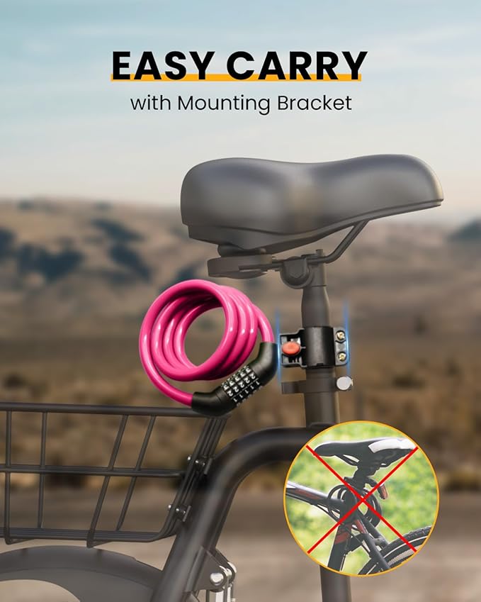 Bike Lock Cable with Combination,High Security 5-Digit Resettable Combination Bicycle Lock Anti-Theft, with Mounting Bracket for Bikes and Scooters