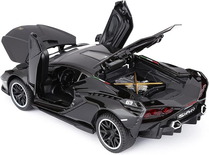 SASBSC Lamb Toy Cars for Kids Sian Diecast Metal Model Car with Light and Sound Fkp3 Pull Back Toy Car for Boys Age 3 + Year Old (Black)