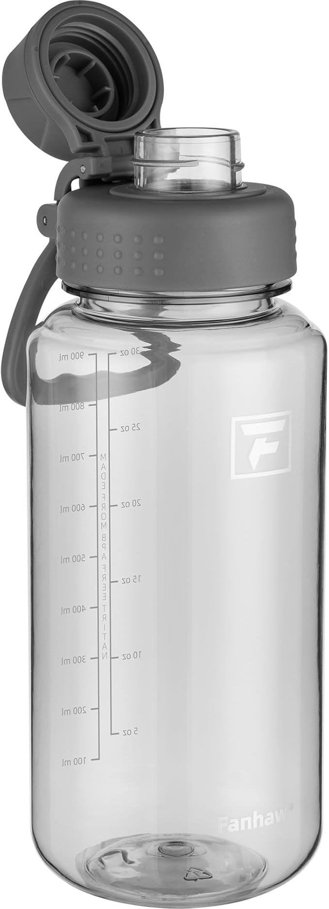 Fanhaw 32 oz Clear Water Bottle with Fast-Flow Spout Lid, BPA-Free Tritan, Wide Mouth, Leakproof, Reusable Bottle for Gym, School, Office, Travel (Gray)