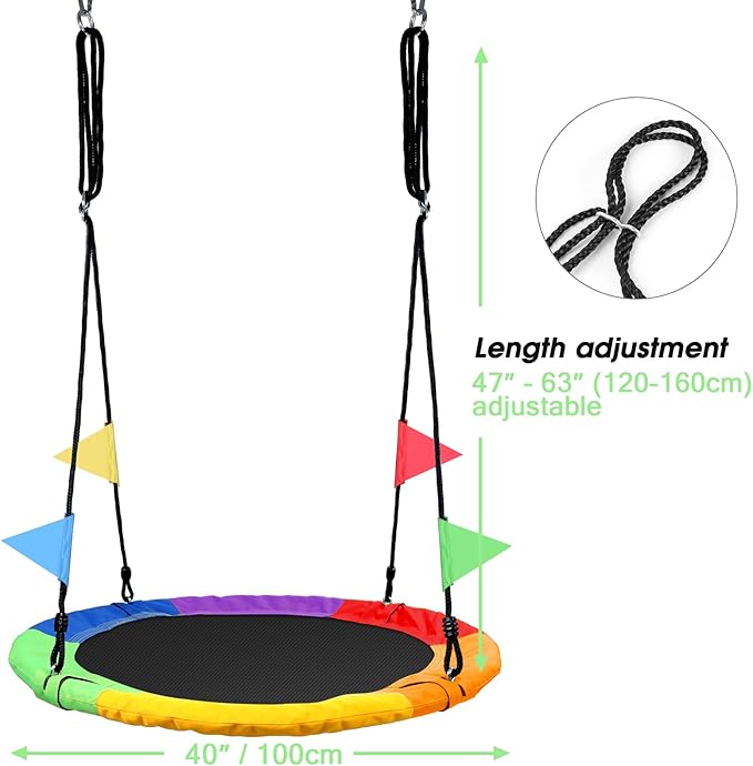 Odoland Kid Tree Swing - 40in Saucer Swings for Outdoor - Chidren Round 900D Waterproof Oxford Platform Swing - 660Lb Weight Capacity for Yard Color
