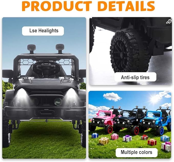 12V Kids Car, 4x4 Electric Car for Kids with Remote Control, LED Headlights & Music, Ride-On Truck Toy Gift for Boys Girls 3-8 Years (Black)