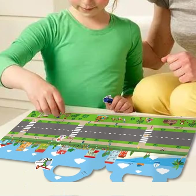 Reusable Sticker Books for Kids, Travel Removable Toddler Vehicle Sticker Books for 3 4 5 Year Old Girls Boys Birthday Gifts Educational Learning Toys for Age 3-5