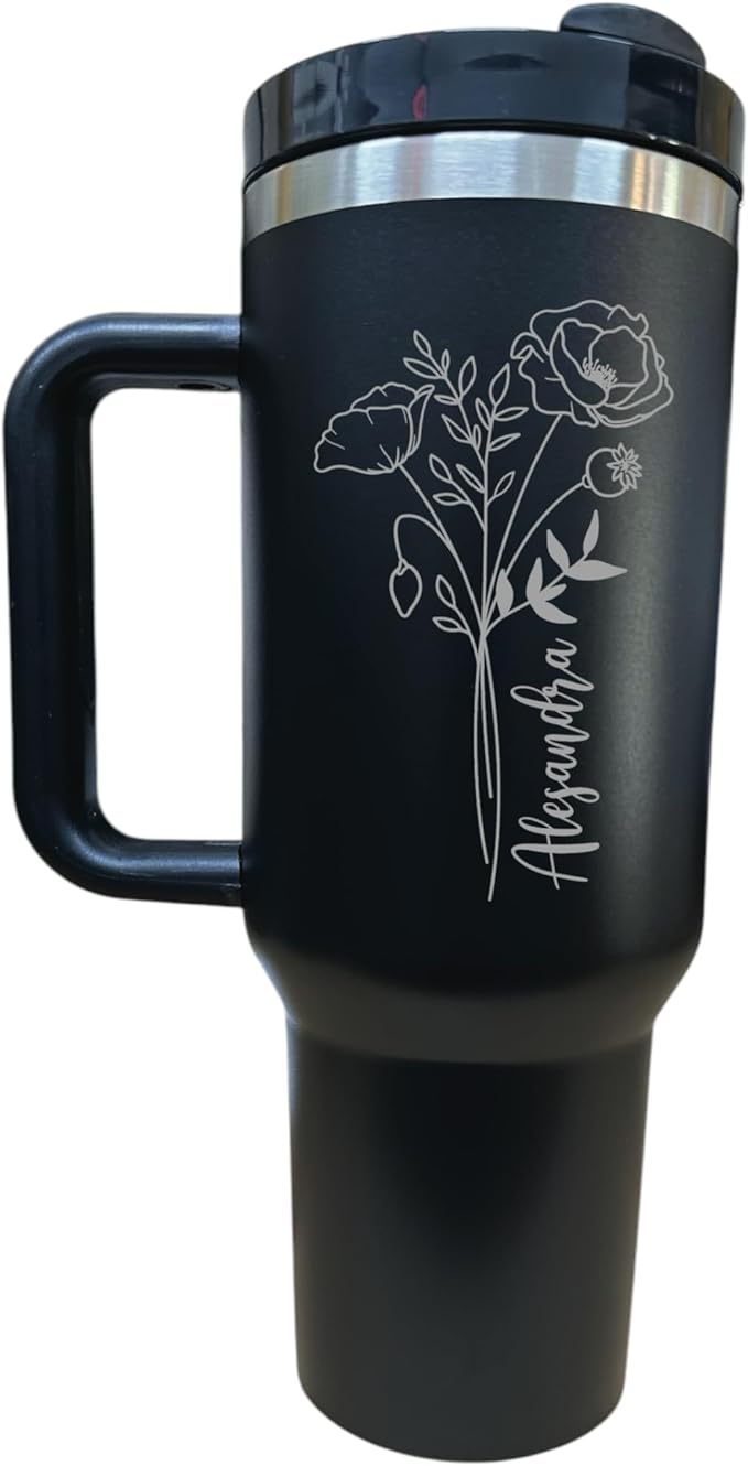 Stainless steel bottle 40oz water bottle Western tumbler Workout water bottle Gift for her New tumbler (Vertical/Horizontal Name-Birth Flower)