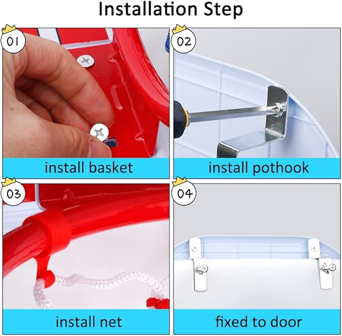Mini Basketball Hoop Set for Kids Adults, Indoor Play Wall Mount Basketball Hoop for Door with 4 Small Replacement Toddler Basketballs, ABS Backboard Metal Rim Goal Sport Gifts for Pool Game Fun